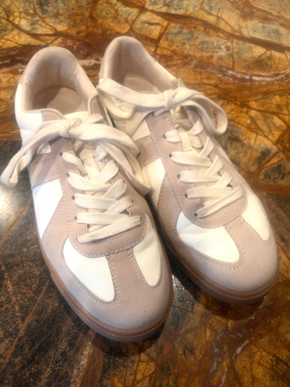 Sincerely Jules Women’s Sneakers in Cream and Taupe w Gum Soles